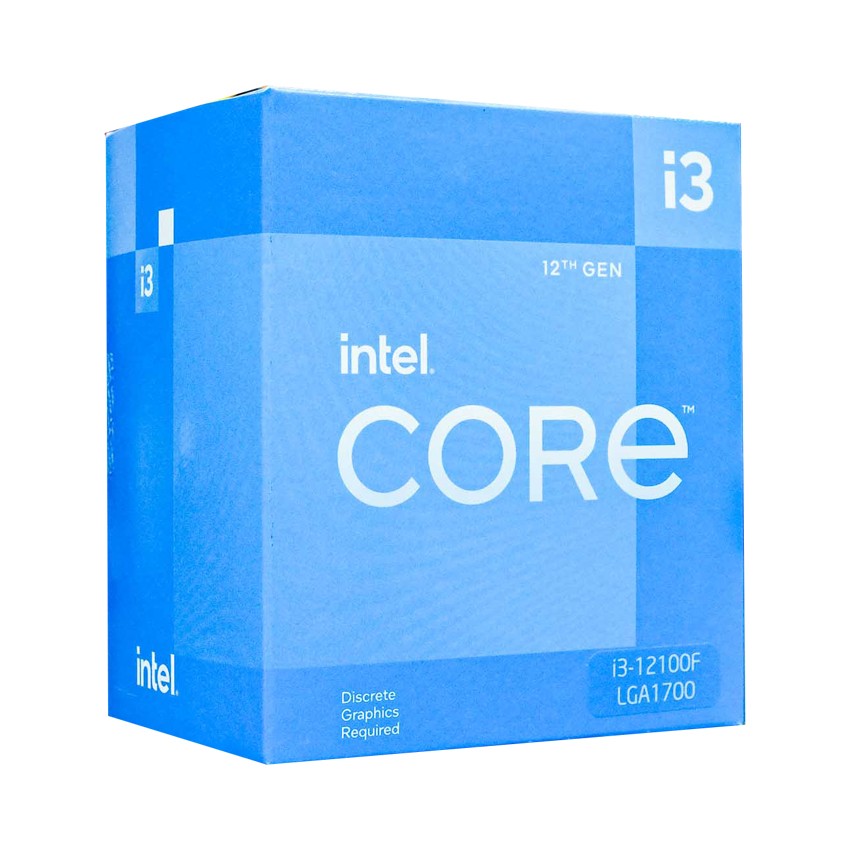 CPU Intel Core I3-12100F (3.3GHz turbo up to 4.3GHz, 4 nhân 8 luồng, 12MB Cache, 58W)- Socket Intel LGA 1700)