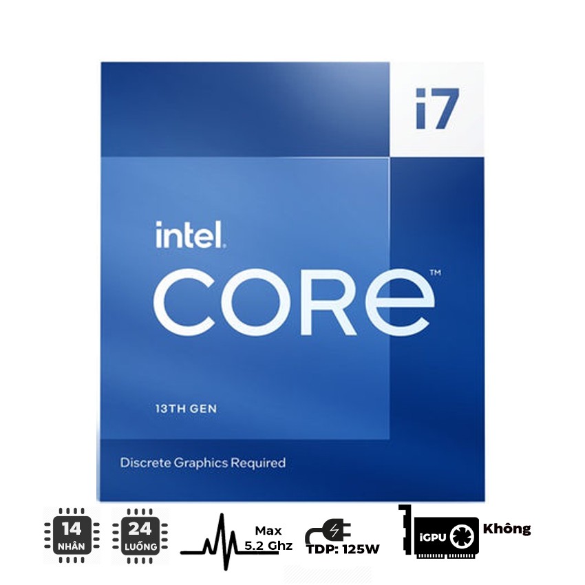 CPU INTEL CORE I7-13700 (UP TO 5.2GHZ, 16 NHÂN 24 LUỒNG, 30MB CACHE, 65W) - SOCKET INTEL LGA 1700/RAPTOR LAKE)