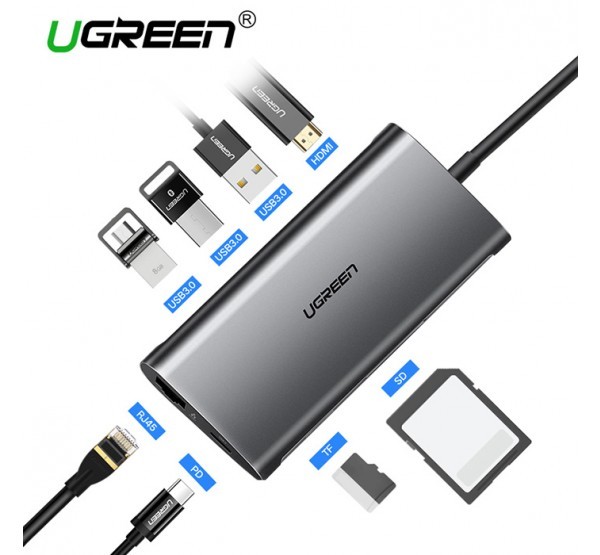 Bộ chuyển đổi USB-C sang 3 USB 3.0+HDMI+RJ45+SD&TF Ugreen 50538