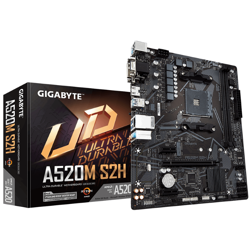 MAINBOARD GIGABYTE A520M-S2H (AMD A520, SOCKET AM4, M-ATX, 2 KHE RAM DDR4)