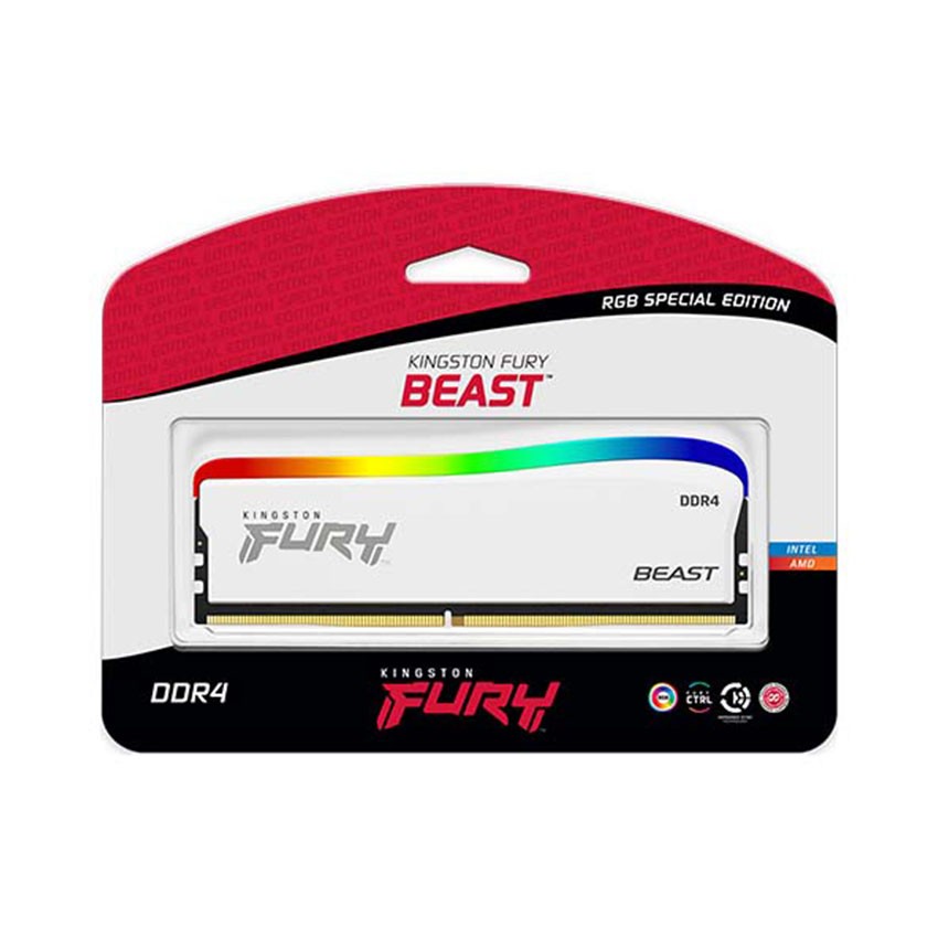 RAM DESKTOP KINGSTON FURY BEAST RGB WHITE SE (KF432C16BWA/8) 8GB (1X8GB) DDR4 3200MHZ