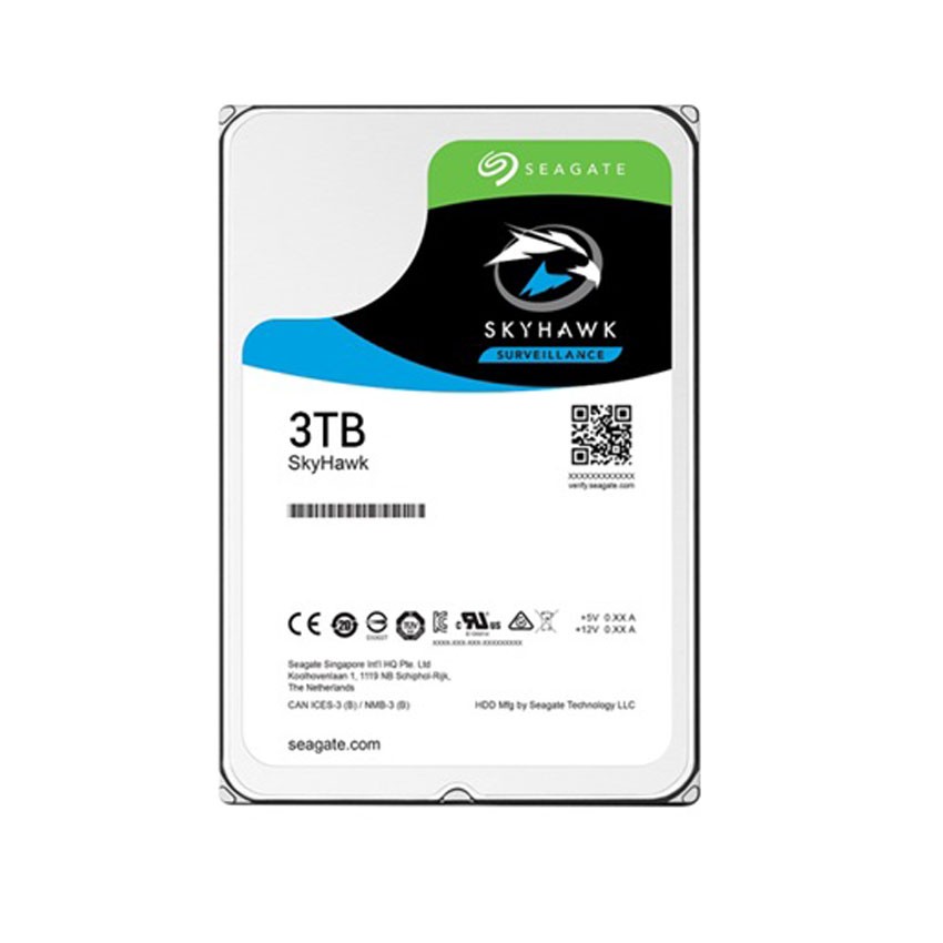 Ổ CỨNG HDD SEAGATE SKYHAWK 3TB 3.5 INCH, 5400RPM, SATA3, 256MB CACHE (ST3000VX015)