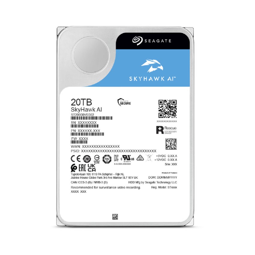 Ổ CỨNG HDD SEAGATE SKYHAWK AI 20TB 3.5 INCH, 7200RPM, SATA3, 256MB CACHE (ST20000VE002)