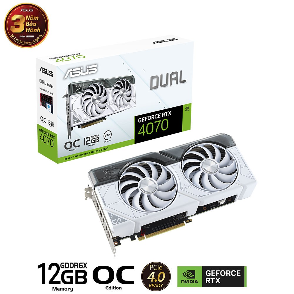 CARD MÀN HÌNH ASUS DUAL RTX 4070-O12G-WHITE GDDR6X