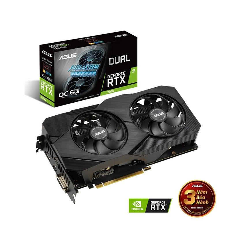 CARD MÀN HÌNH ASUS DUAL RTX 2060-O6G EVO (6GB GDDR6, 192-BIT, DVI+HDMI+DP, 1X8-PIN)