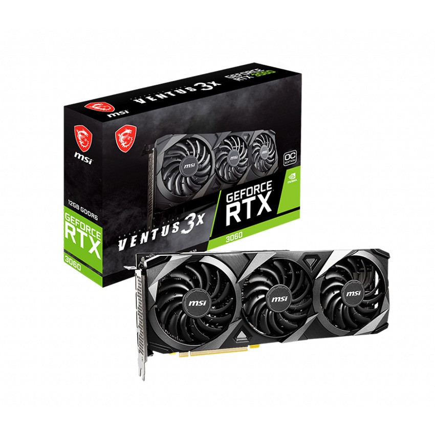 CARD MÀN HÌNH MSI RTX 3060 VENTUS 3X OC 12 GB (12GB GDDR6, 192-BIT, HDMI +DP, 1X8-PIN)