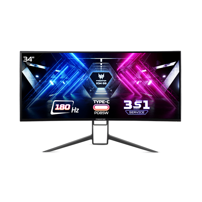 MÀN HÌNH ACER X34GS PREDATOR (34 INCH/WQHD/IPS/180HZ/1MS/550NITS/HDMI+DP+USBC+USB+AUDIO/LOA/GSYNC/CONG)