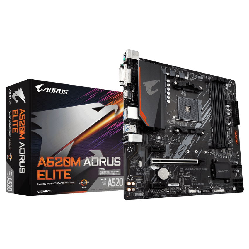 MAINBOARD GIGABYTE A520M AORUS ELITE (AMD A520, SOCKET 1200, M-ATX, 4 KHE RAM DDR4)