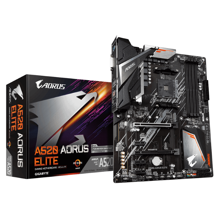 MAINBOARD GIGABYTE A520 AORUS ELITE (AMD A520, SOCKET 1200, ATX, 4 KHE RAM DDR4)