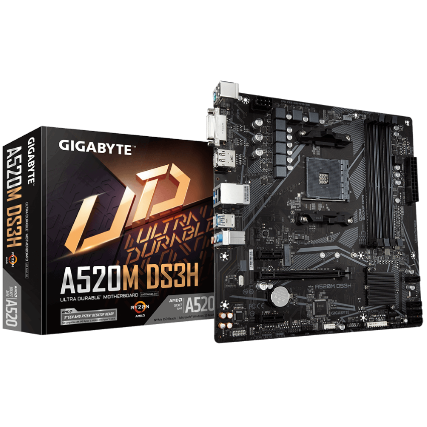 MAINBOARD GIGABYTE A520M-DS3H (AMD A520, SOCKET 1200, M-ATX, 4 KHE RAM DDR4)