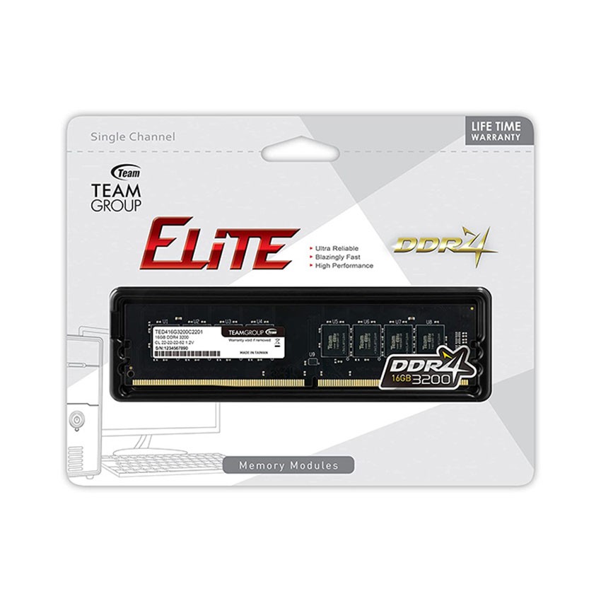 RAM DESKTOP TEAMGROUP ELITE (TED416G3200C2201) 16GB (1X16GB) DDR4 3200MHZ