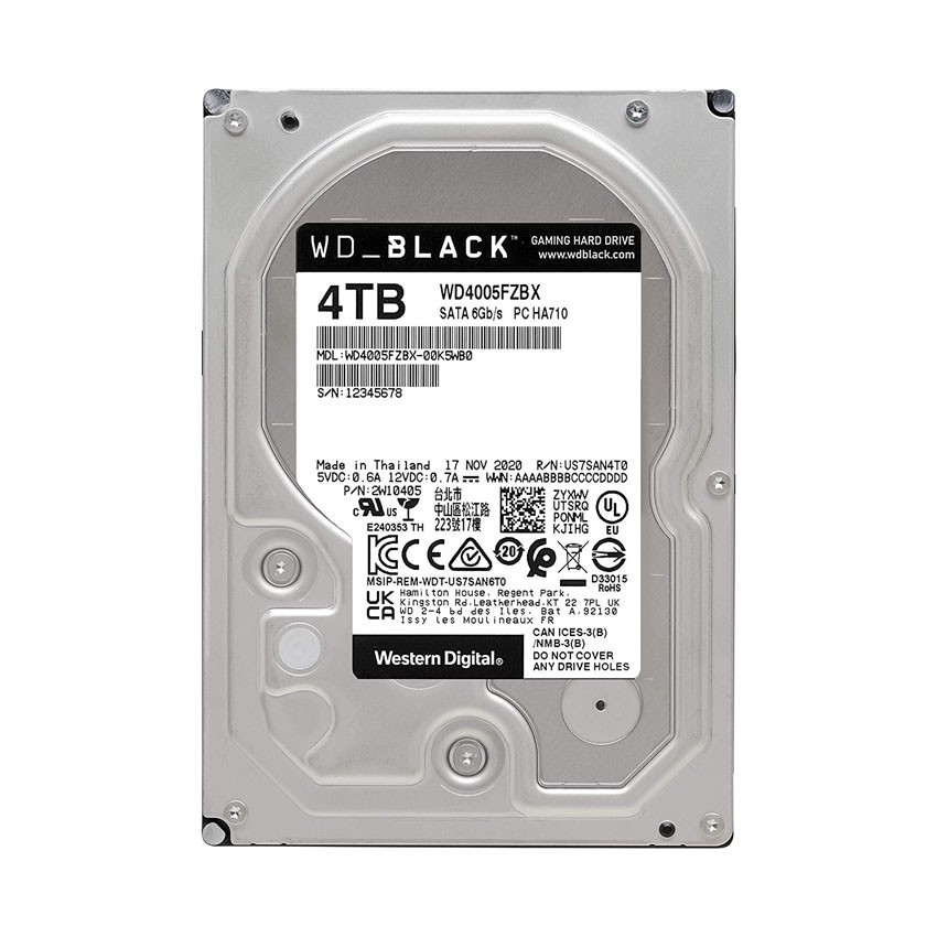 Ổ CỨNG HDD WD 4TB BLACK 3.5 INCH, 7200RPM, SATA, 256MB CACHE (WD4005FZBX)