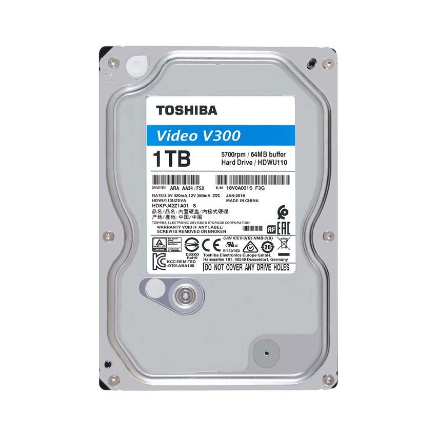 Ổ CỨNG HDD TOSHIBA AV V300 1TB 3.5 INCH, 5700RPM, SATA, 64MB CACHE (HDWU110UZSVA)