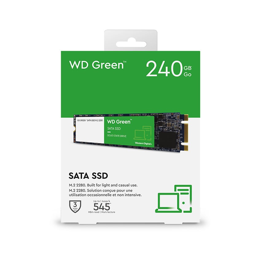 Ổ CỨNG SSD WD GREEN 240GB M.2 2280 (ĐỌC 545MB/S - GHI 465MB/S) - (WDS240G3G0B)