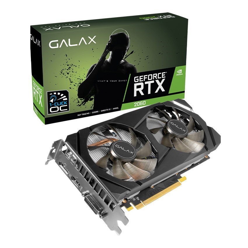 CARD MÀN HÌNH GALAX RTX 2060 (1 CLICK OC)-6GB (26NRL7HPX7OC) - (6GB GDDR6, 192-BIT, DVI+HDMI+DP, 1X8-PIN)