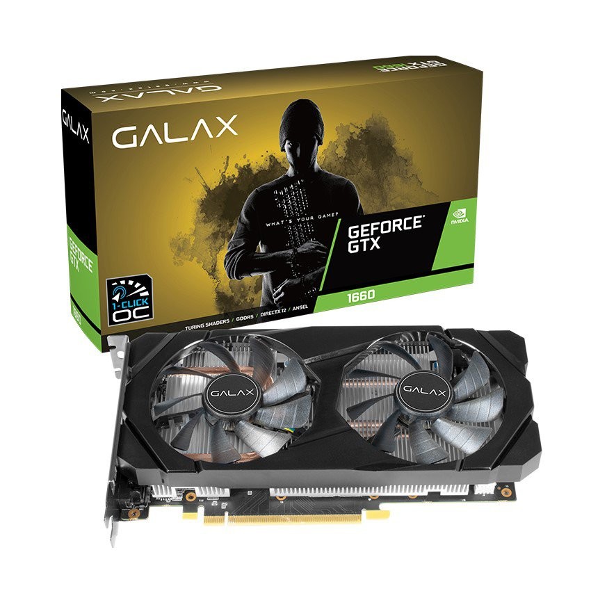 CARD MÀN HÌNH GALAX GTX 1660 (1 CLICK OC) BLACK (60SRH7DSY91C) - (6GB GDDR6, 192-BIT, DVI+ HDMI+DP, 1X6-PIN)