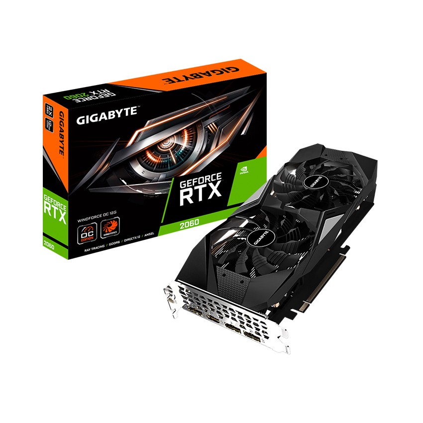 CARD MÀN HÌNH GIGABYTE RTX 2060 WINDFORCE OC - 12GD (12GB GDDR6, 192-BIT, HDMI+DP, 1X8-PIN)