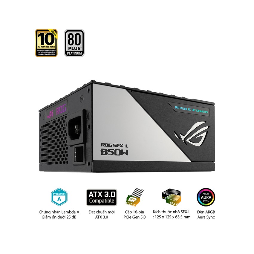 NGUỒN MINI SFX-L ASUS ROG LOKI SFX-L 850W PLATINUM (ATX 3.0/PCIE GEN 5.0 /FULL MODULAR/MÀU ĐEN BẠC)