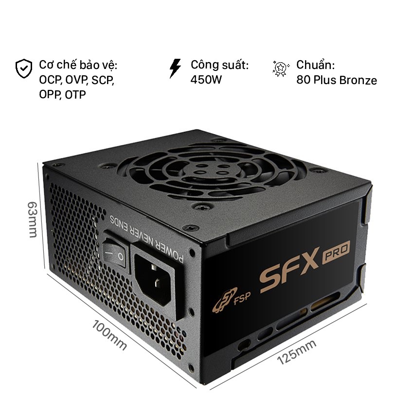 FSP POWER SUPPLY SFX PRO SERIES MODEL FSP450-50SAC ACTIVE PFC - 80 PLUS BRONZE - SFX