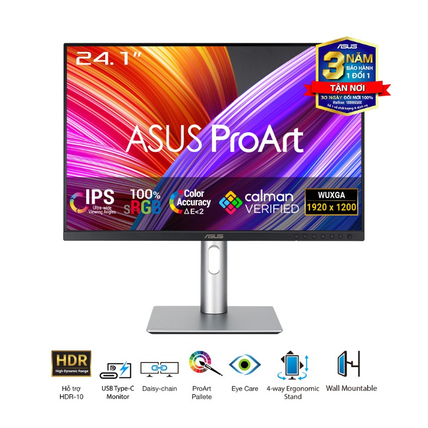 MÀN HÌNH ASUS PROART PA248CRV (24.1 INCH/FHD/WUXGA/IPS/75HZ/5MS/LOA/USB TYPEC)