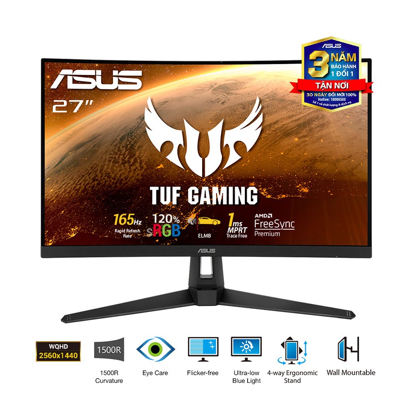 MÀN HÌNH GAMING ASUS TUF VG27WQ1B (27 INCH/WQHD/VA/165HZ/1MS/CONG)